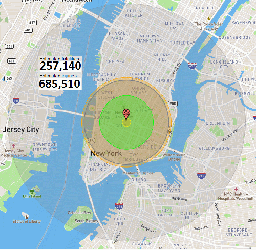 Figure 4: 15 Kiloton, atomic bomb, airburst explosion, New York