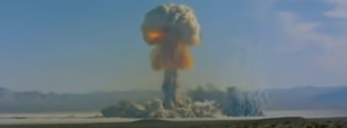 Figure 9: Mushroom cloud, as radioactive dust to create radioactive fallout rose into the sky, 18 seconds after detonation - 1953, U.S. nuclear weapons test