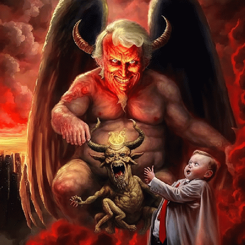 Donald Trump giving birth to a demon