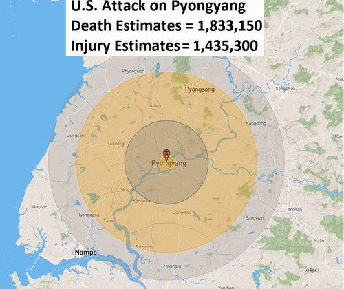 Figure 2: Theoretical, 9 Megaton, U.S. attack on North Korea for a single nuclear bomb