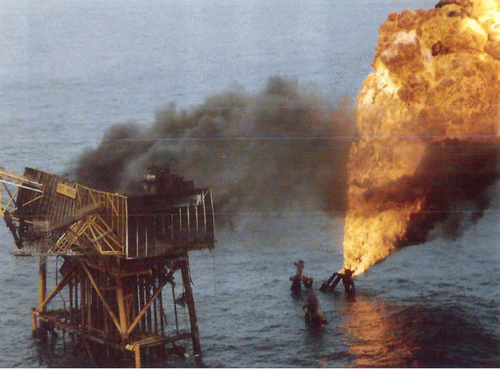Figure 5: Piper Alpha oil rig fire damages after explosions - Most of the oil rig sunk into the North Sea.