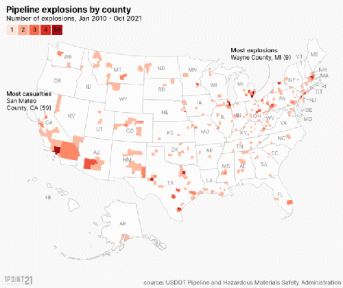 Figure 2: US Explosion locations by county.