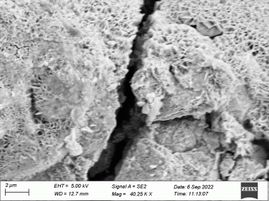 Figure 4: Microscopic crack on the inside of a steel pipe, caused by a water hammer pressure wave.
