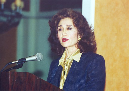 Afghan human rights activist Sima Wali delivers her acceptance speech for Amnesty International's Ginetta Sagan Fund Award in San Francisco, CA, 1999.