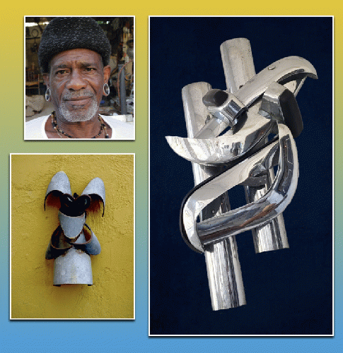 Hubert Marcolino 'Yubi' Kirindongo was born on Curaçao, and is internationally known as a recycling artist, most famous for his work with chrome car bumpers.