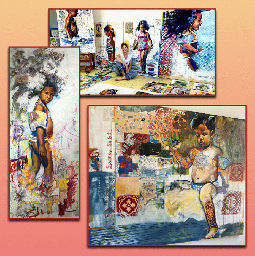 Bianca Berends was born in The Netherlands and now lives there part time, and part time in Curaçao. She is one of the most sought after portrait artists in Europe. Top: Bianca in her studio.