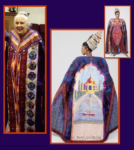 Dr. Gladys wearing the cape from Meryl Ann Butler's  'Jewels of India' wearable art ensemble