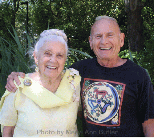 Dr Gladys McGarey and Dr. C. Norman Shealy in the A.R.E. Meditation Garden, 2012