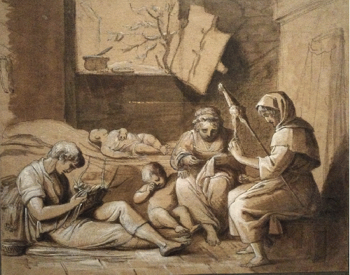 Home Industry. 1800. Pen and ink, wash, white heightening on paper. Maria Cosway.