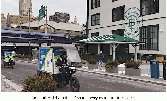 Crgo Bikes deliver fish to the Tin Building, From Uploaded Crgo Bikes deliver fish to the Tin Building, From Uploaded